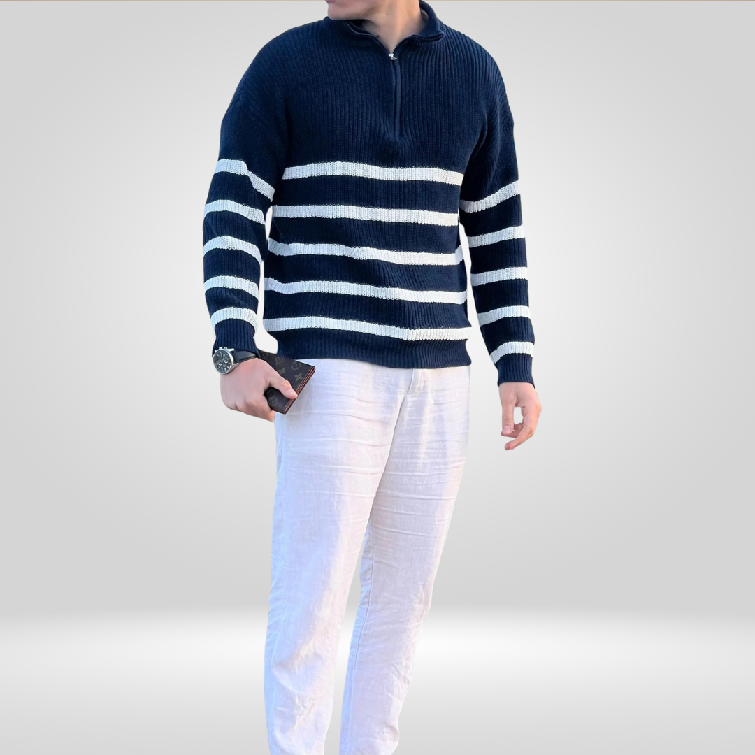 Men's Striped Half-Zip Sweater – Timeless Style and Elegant Comfort