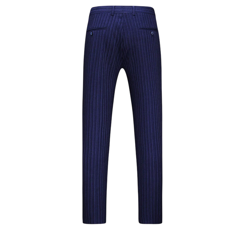 Navy Blue Double Breasted Tweed Three Piece Suit for Men | Wedding Formalwear