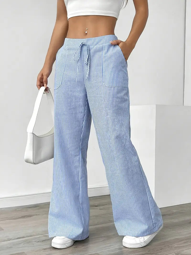 Striped Wide Flare Trousers for Women | Beach Summer