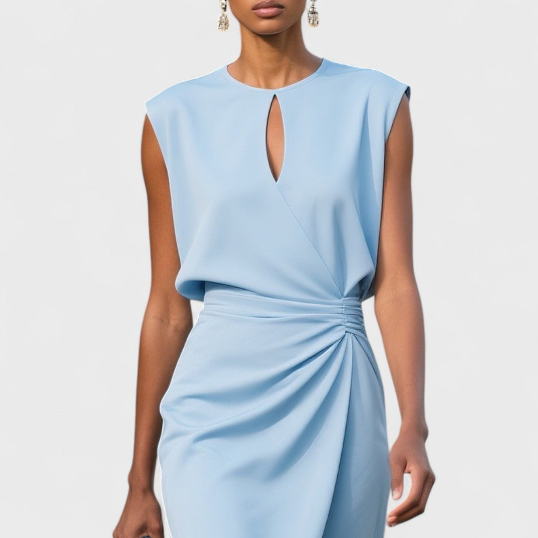 Sky Blue Fitted Midi Dress for Women | Formal and Daytime Occasions