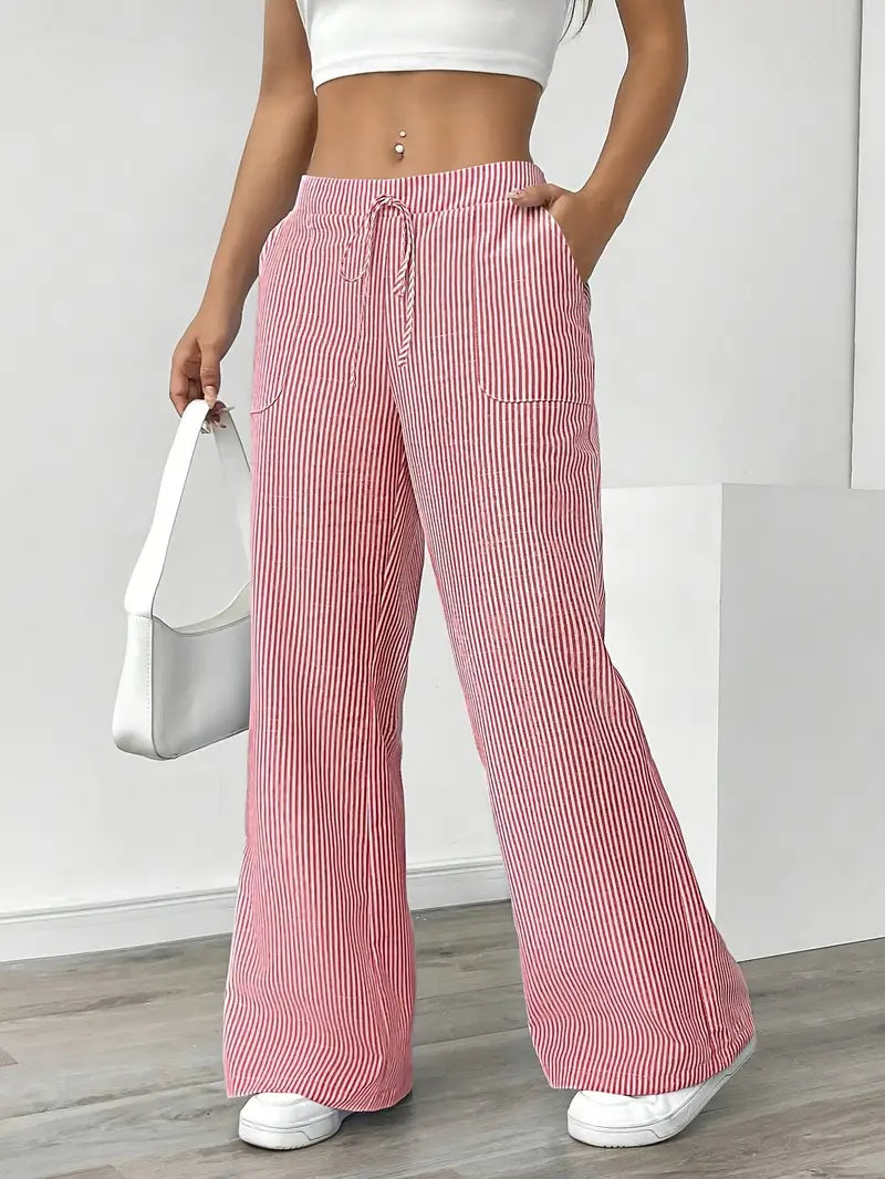 Striped Wide Flare Trousers for Women | Beach Summer