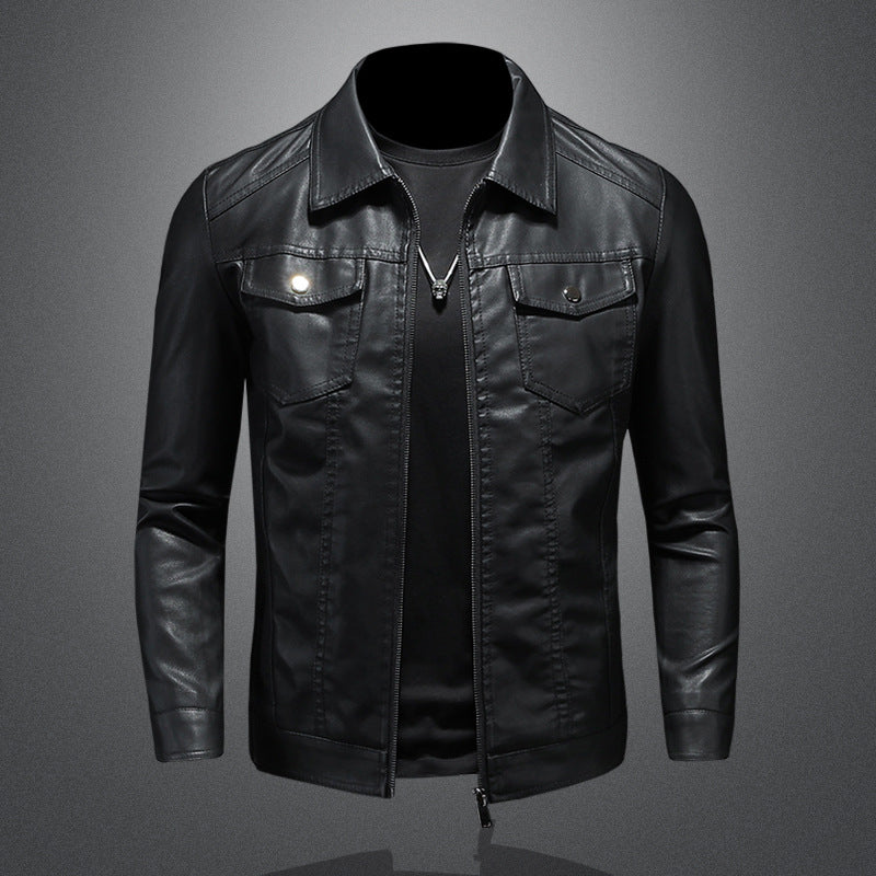 Black Leather Jacket with Regular Fit for Men | Outerwear