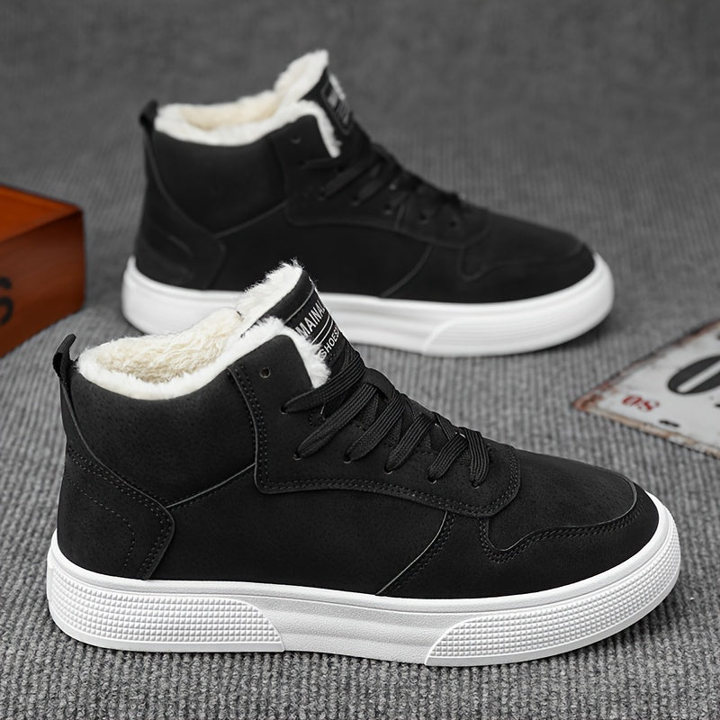 Warm Plush Lined High Top Lace Up Sneakers with Grip Sole for Men | Winter Wear