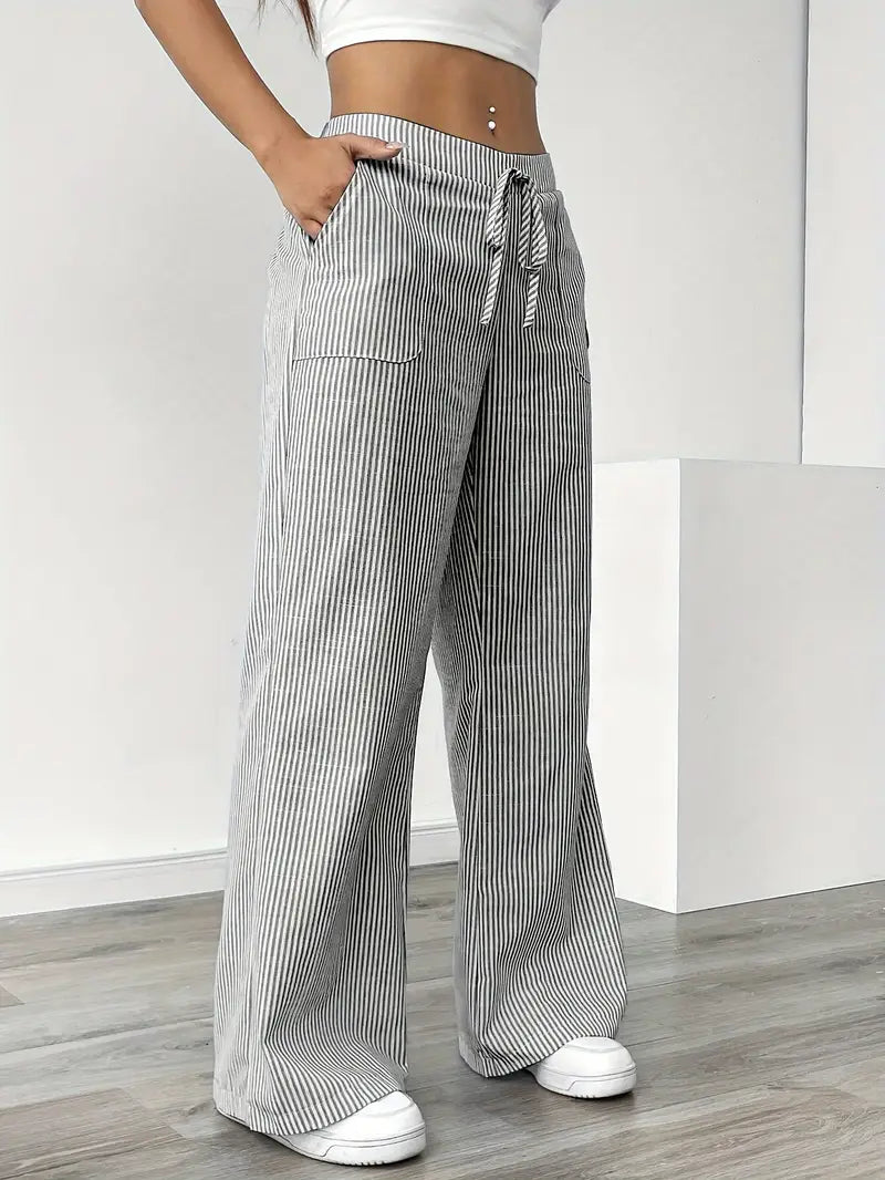 Striped Wide Flare Trousers for Women | Beach Summer