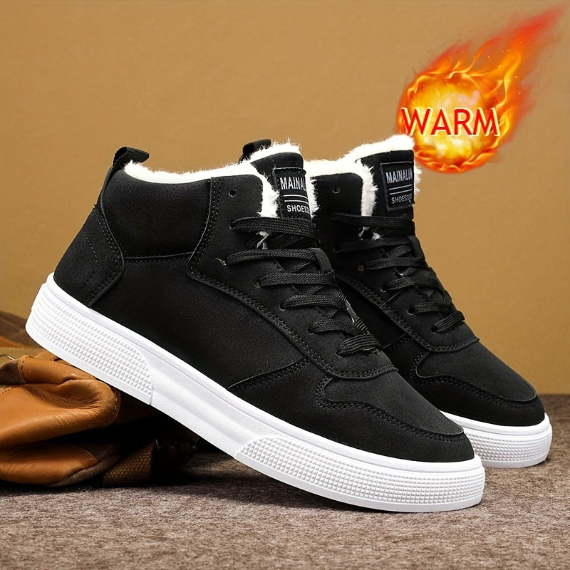 Warm Plush Lined High Top Lace Up Sneakers with Grip Sole for Men | Winter Wear
