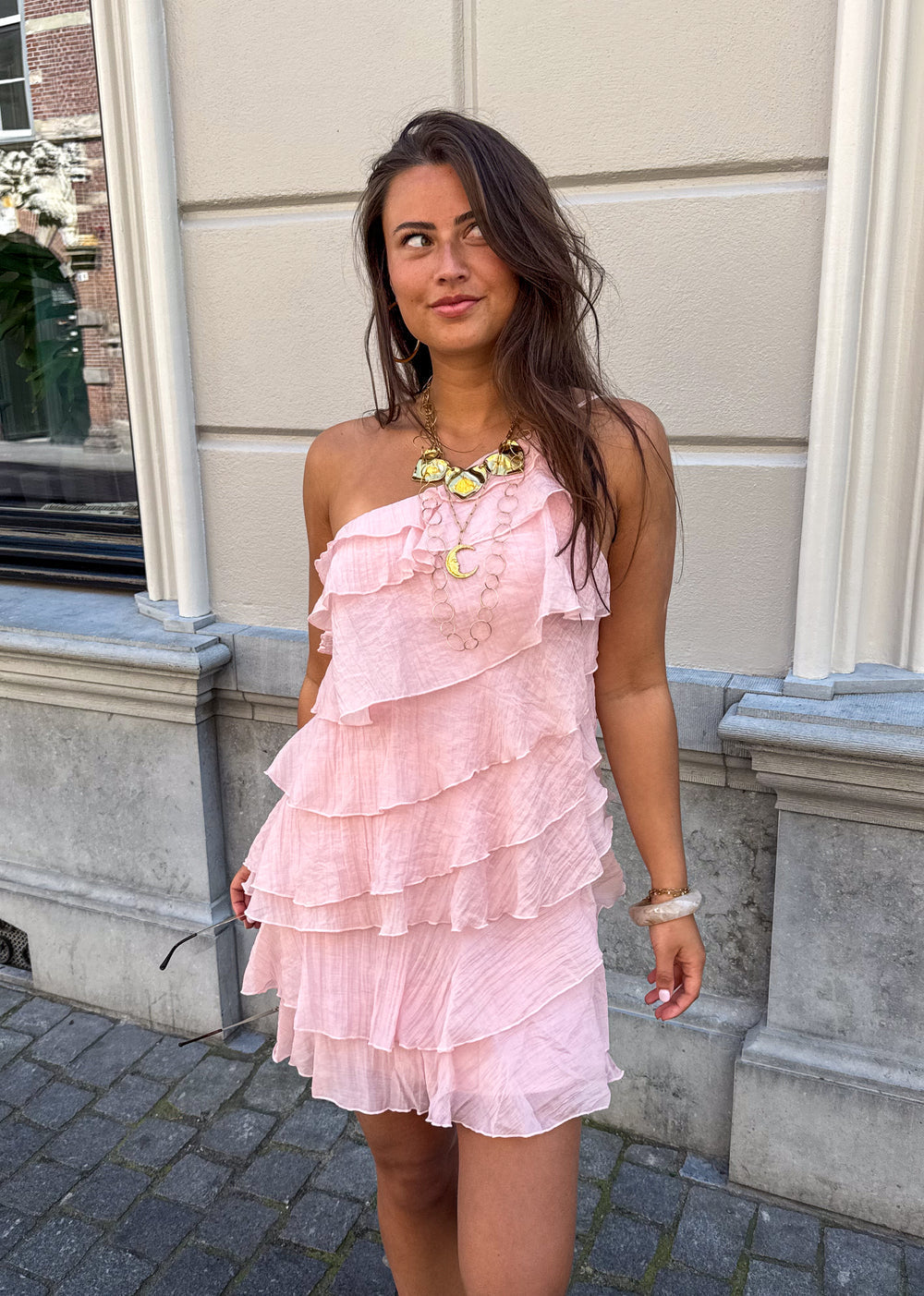 Asymmetric Ruffle Mini Dress for Women | Single Shoulder Strap Summer
