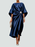 Draped Boat Neck Cape Sleeve Maxi Dress for Women | Formal Evening Gown