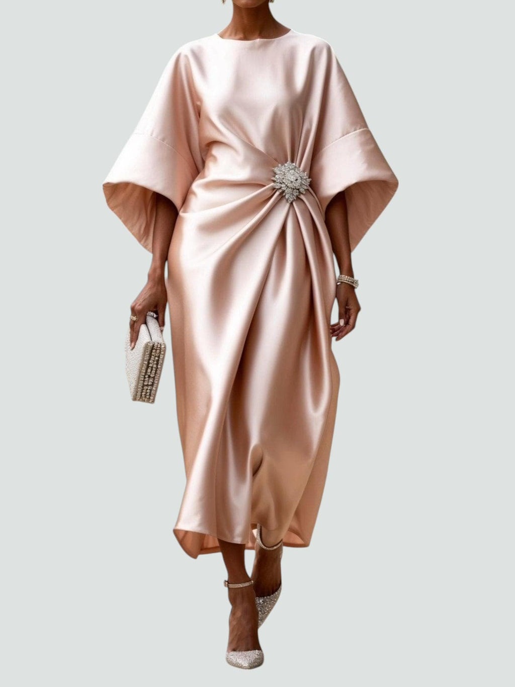 Draped Boat Neck Cape Sleeve Maxi Dress for Women | Formal Evening Gown
