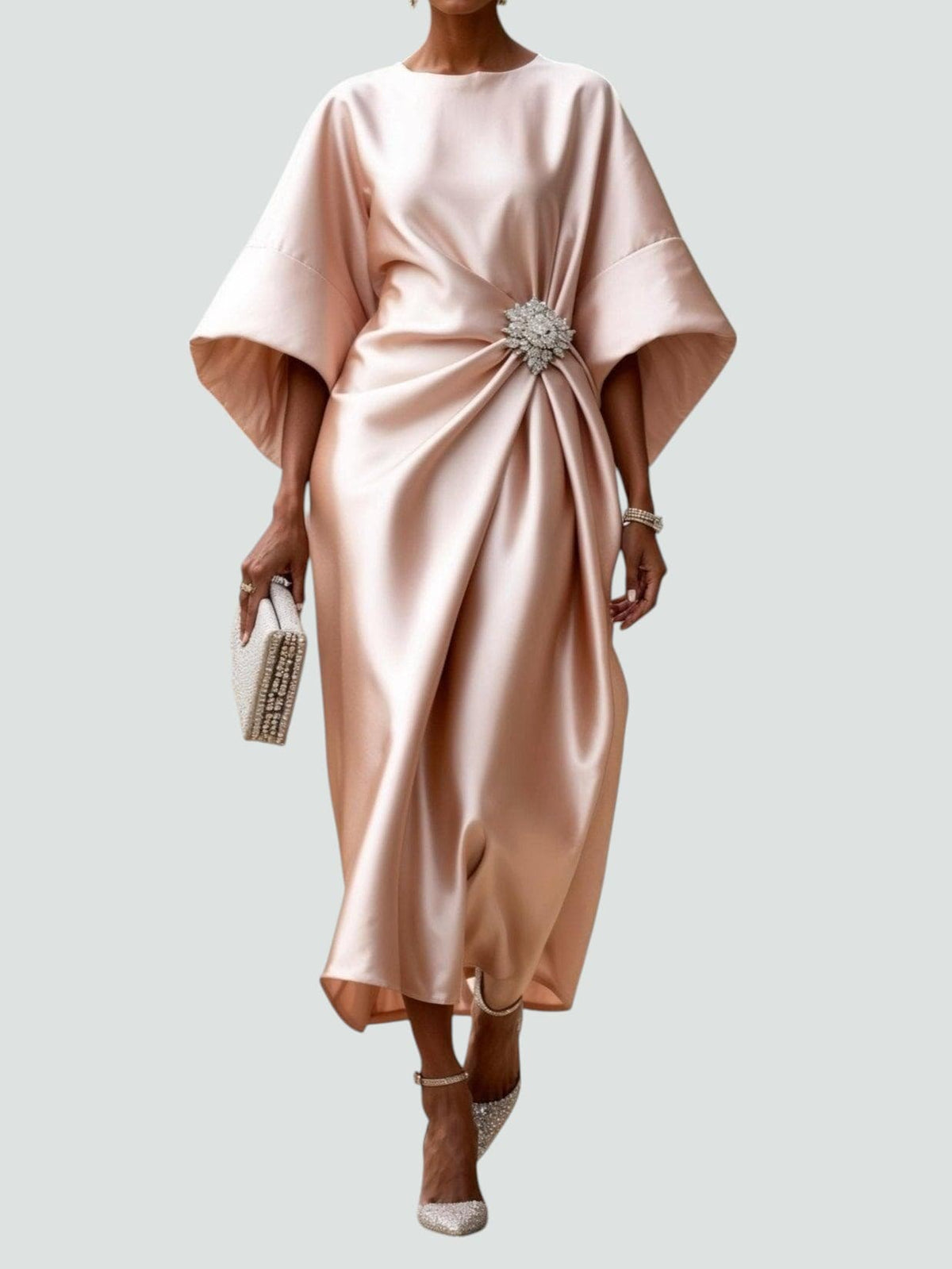 Draped Boat Neck Cape Sleeve Maxi Dress for Women | Formal Evening Gown