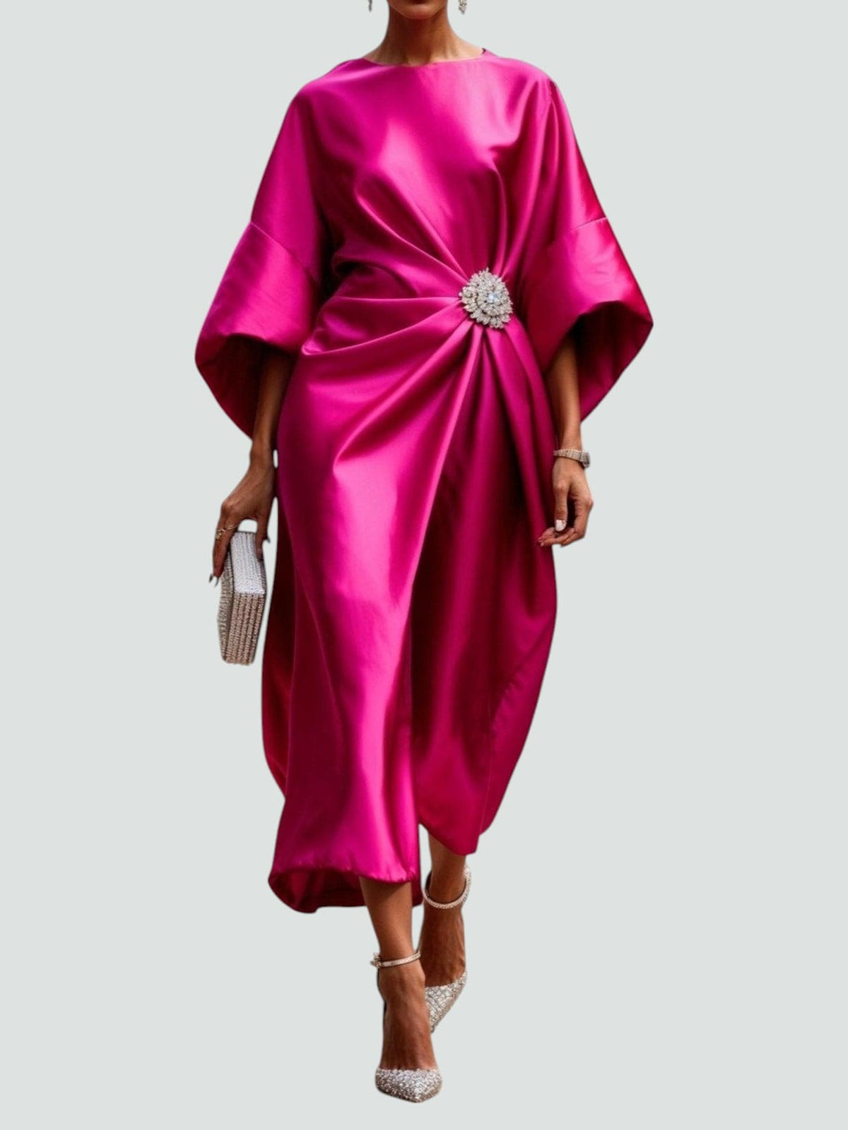 Draped Boat Neck Cape Sleeve Maxi Dress for Women | Formal Evening Gown