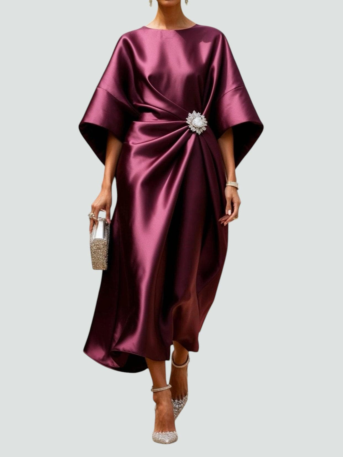 Draped Boat Neck Cape Sleeve Maxi Dress for Women | Formal Evening Gown