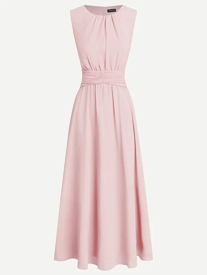 Sleeveless Ruched A-Line Chiffon Maxi Dress for Women | Wedding Guest