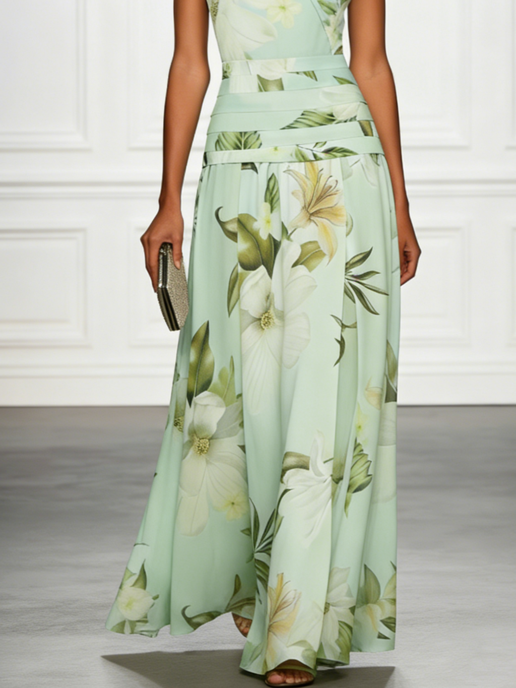 Floral Boat Neck Sleeveless Maxi Dress for Women | Wedding Guest
