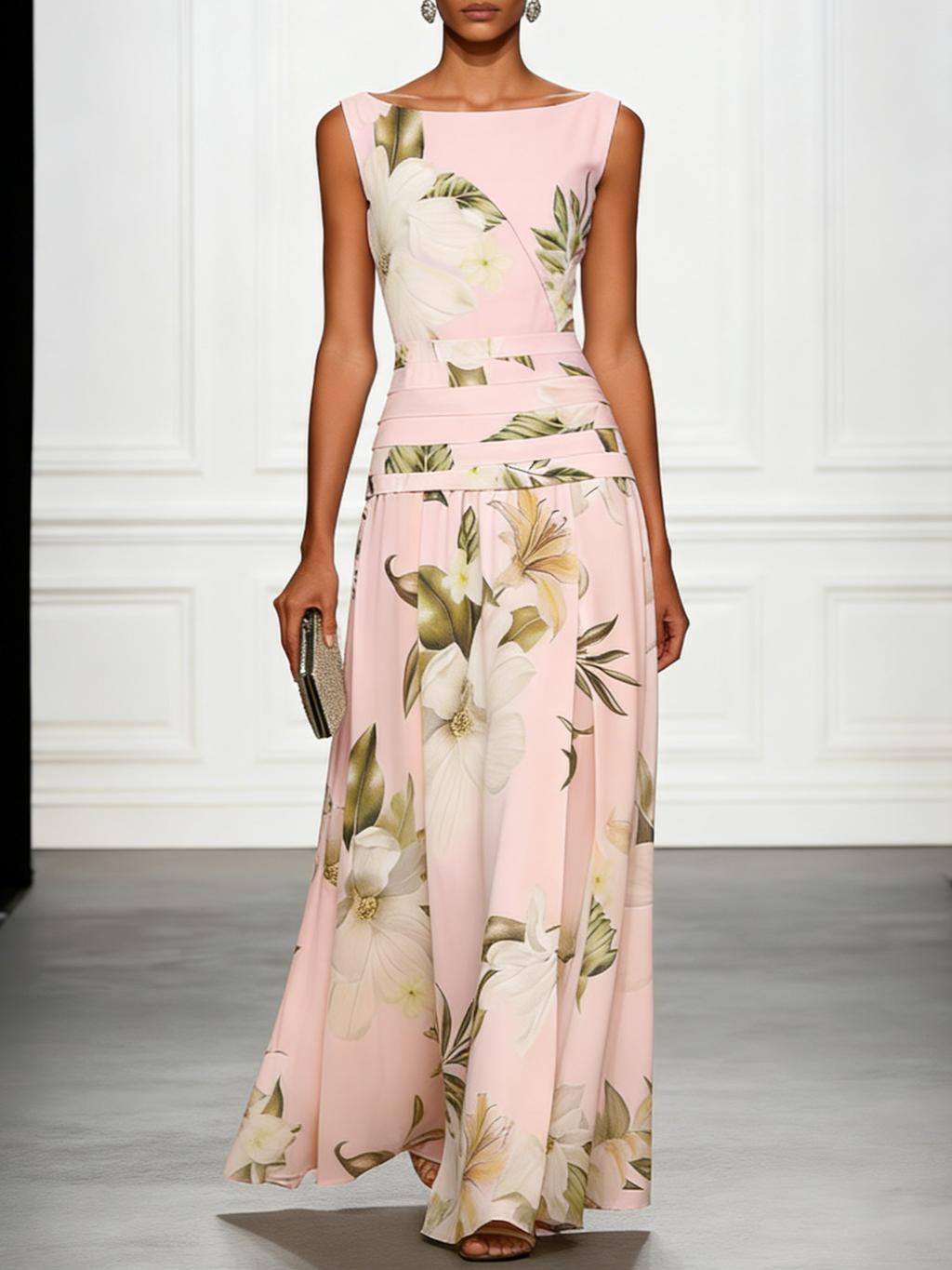 Floral Boat Neck Sleeveless Maxi Dress for Women | Wedding Guest