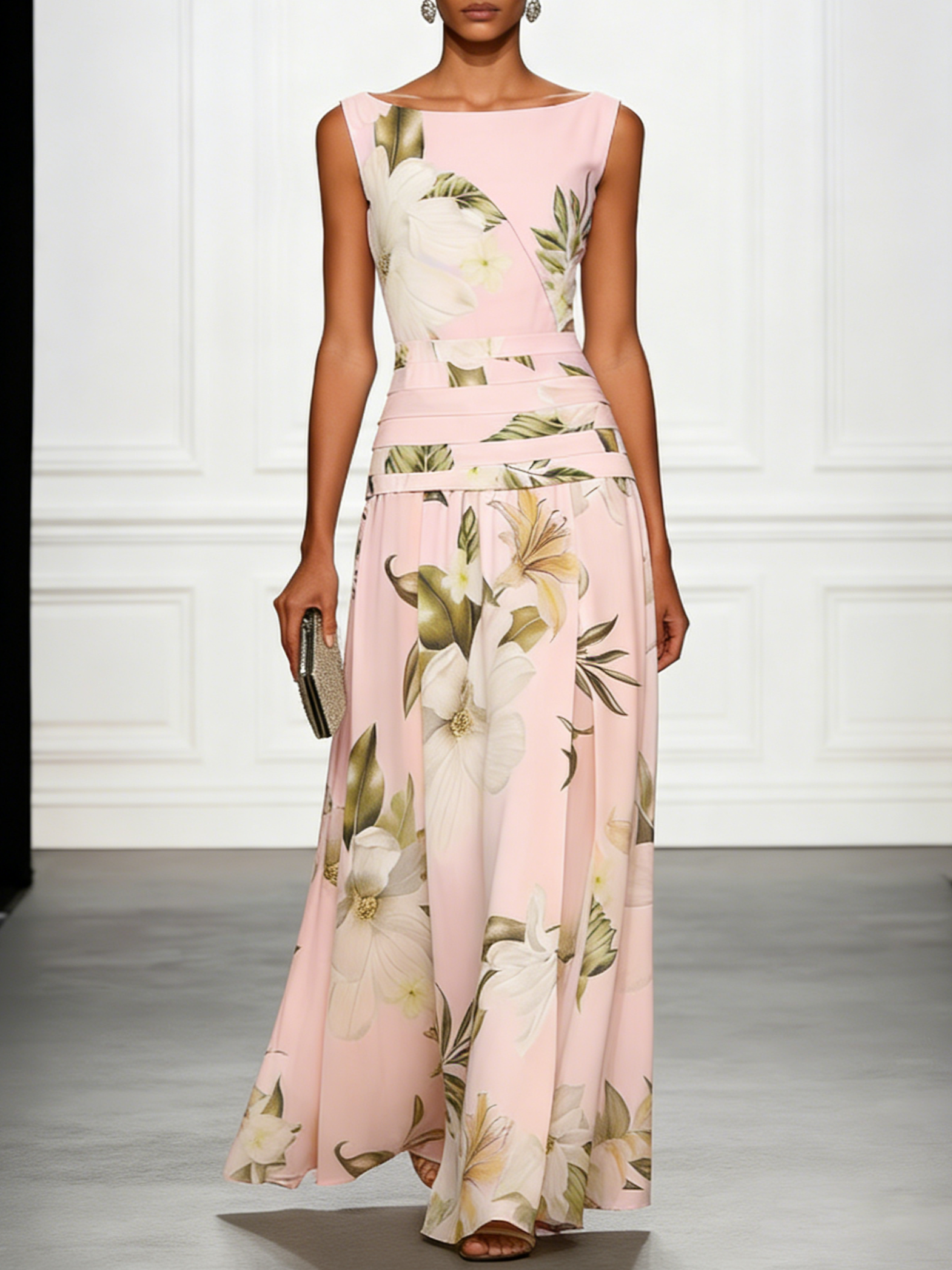 Floral Boat Neck Sleeveless Maxi Dress for Women | Wedding Guest