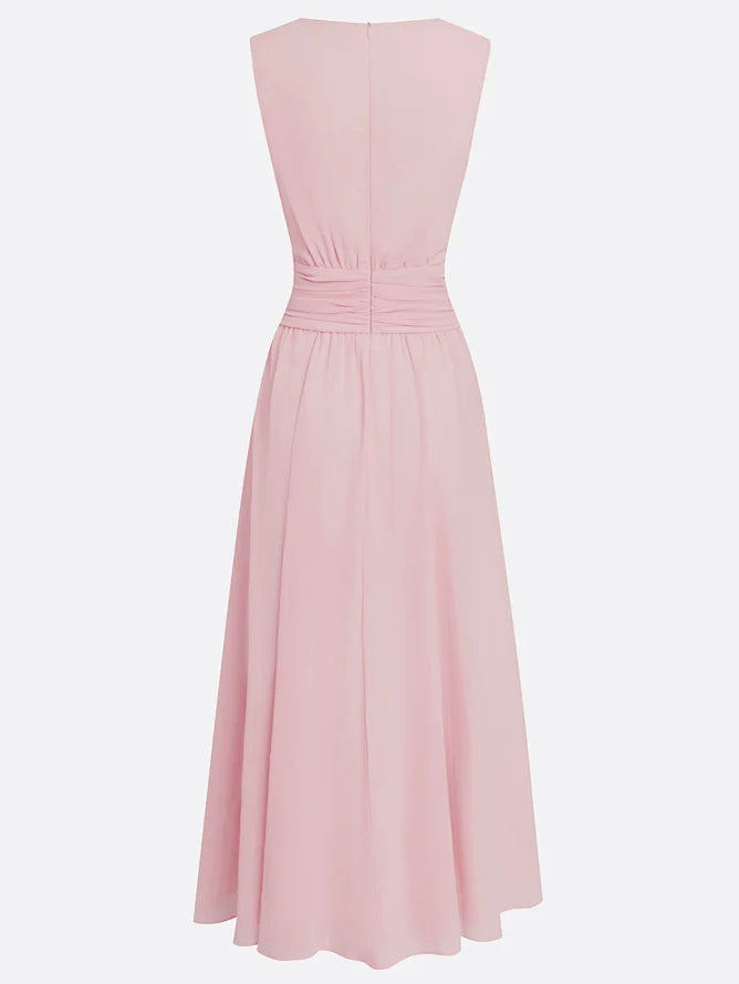 Sleeveless Ruched A-Line Chiffon Maxi Dress for Women | Wedding Guest