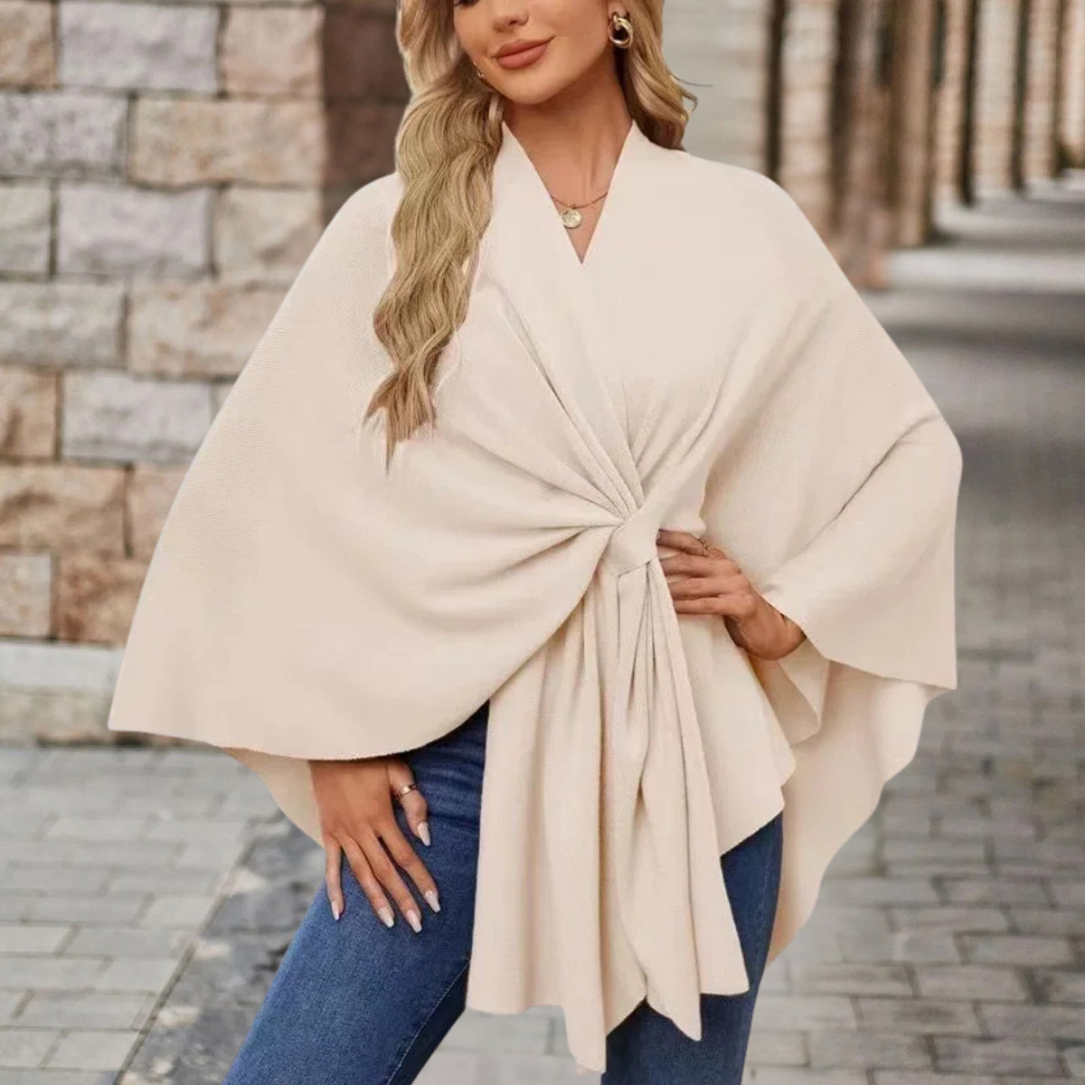 Loose Fit Knot Front Draped Poncho for Women | Lightweight Breathable Fabric