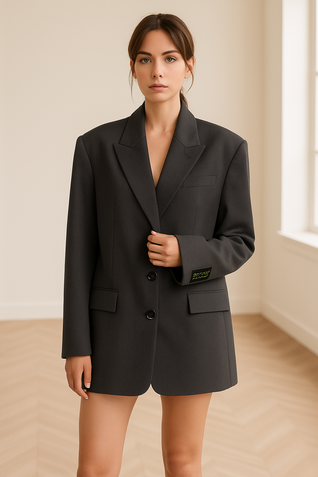 Women's Blazer | Oversized Cut with Classic Lapels and Sleeve Patch