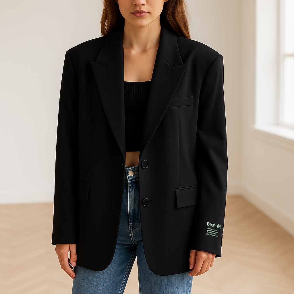 Women's Blazer | Oversized Cut with Classic Lapels and Sleeve Patch