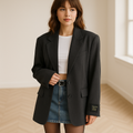 Women's Blazer | Oversized Cut with Classic Lapels and Sleeve Patch