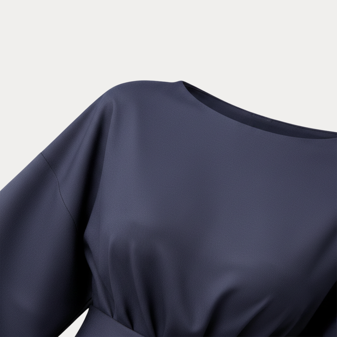 Wide Sleeve Wrap Midi Dress for Women | Belted V-Neckline