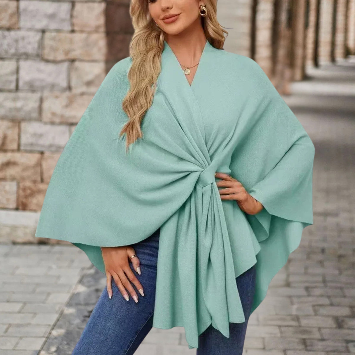 Loose Fit Knot Front Draped Poncho for Women | Lightweight Breathable Fabric