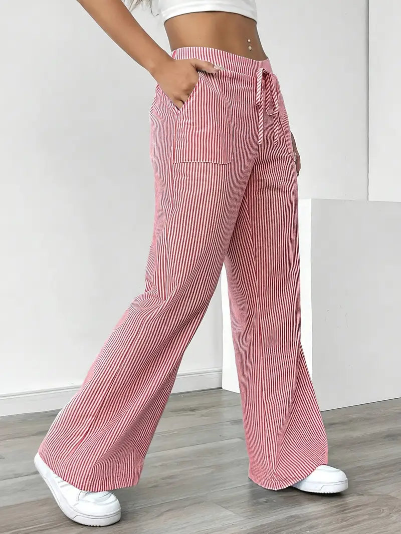 Striped Wide Flare Trousers for Women | Beach Summer