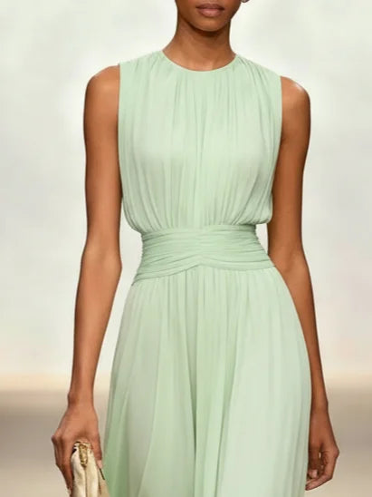 Sleeveless Ruched A-Line Chiffon Maxi Dress for Women | Wedding Guest