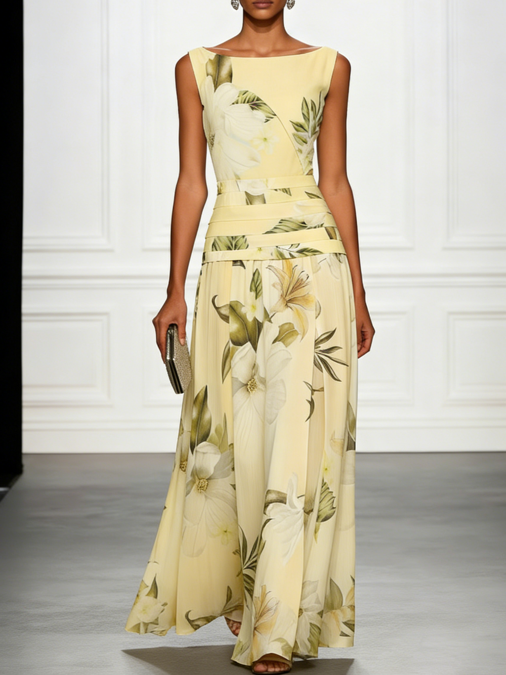 Floral Boat Neck Sleeveless Maxi Dress for Women | Wedding Guest