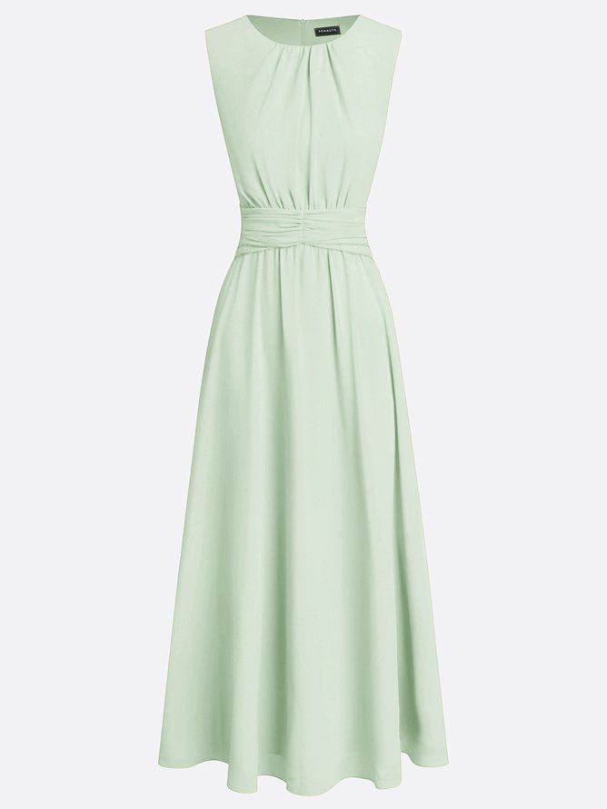 Sleeveless Ruched A-Line Chiffon Maxi Dress for Women | Wedding Guest