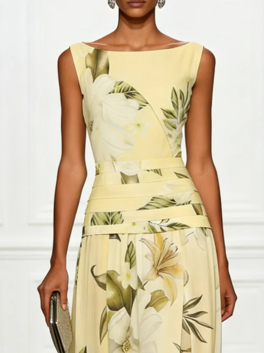 Floral Boat Neck Sleeveless Maxi Dress for Women | Wedding Guest