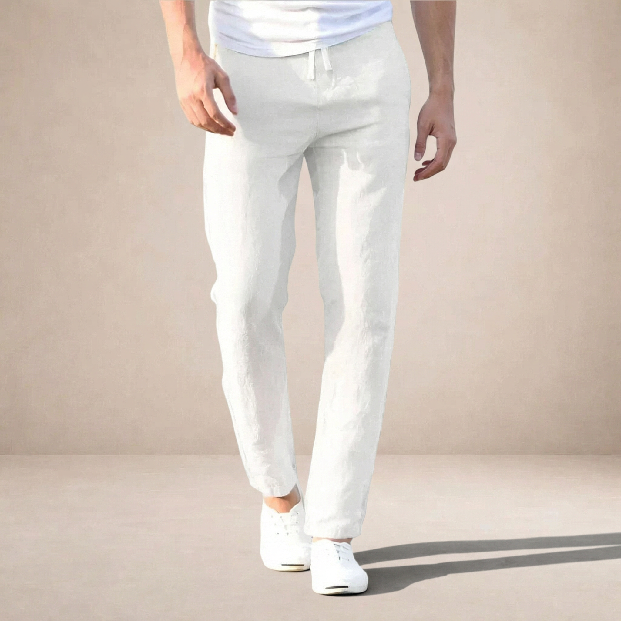 Linen Regular Fit Trousers for Men with Elasticated Waist
