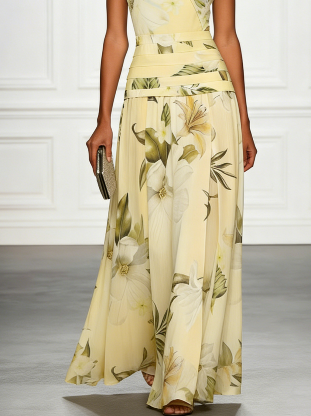 Floral Boat Neck Sleeveless Maxi Dress for Women | Wedding Guest