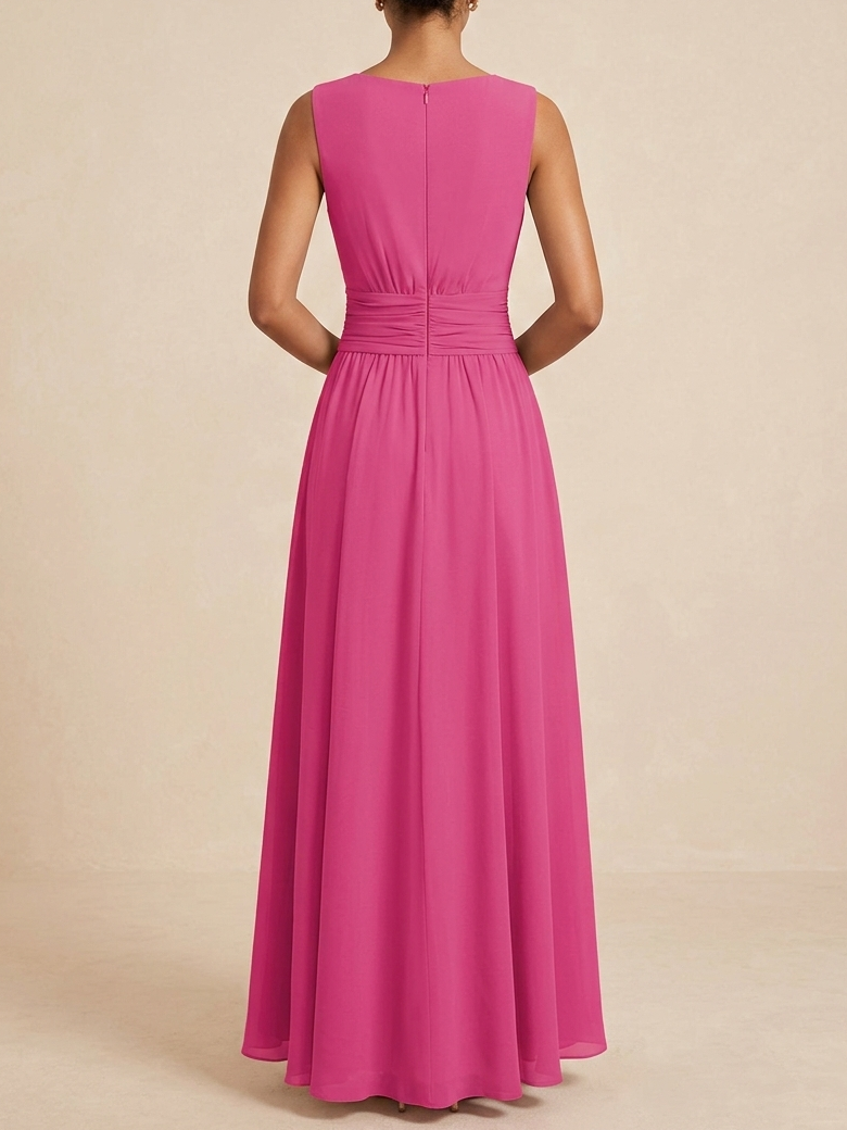 Sleeveless Ruched A-Line Chiffon Maxi Dress for Women | Wedding Guest