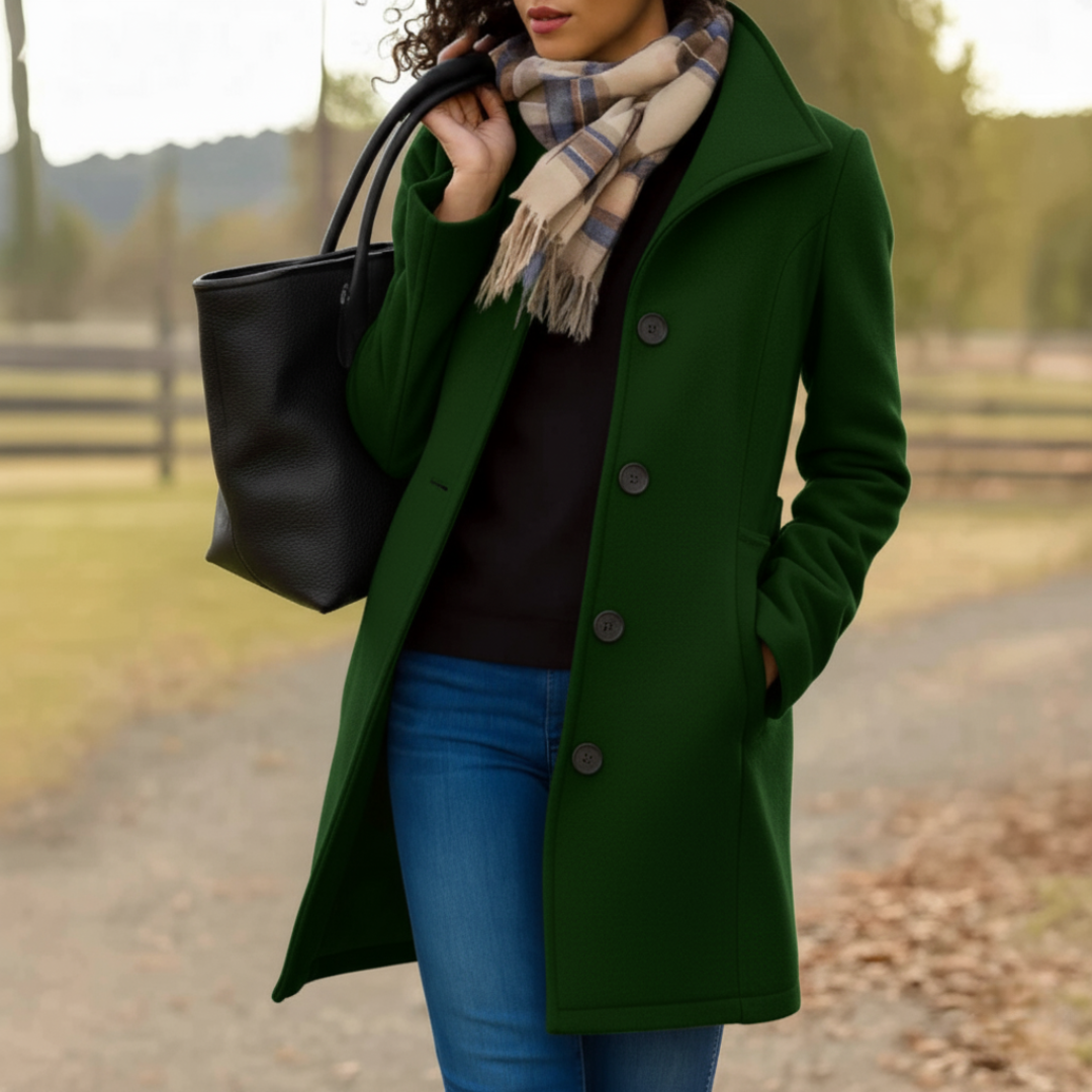 Straight Fit Mid Length Button Front Coat for Women | Spring and Fall Wear