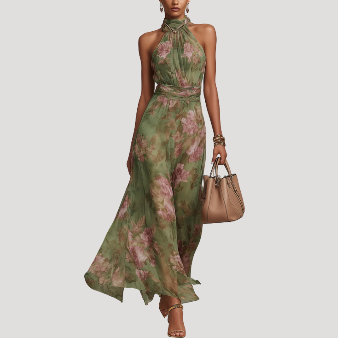 Floral Halter Neck Maxi Dress for Women | Wedding Guest