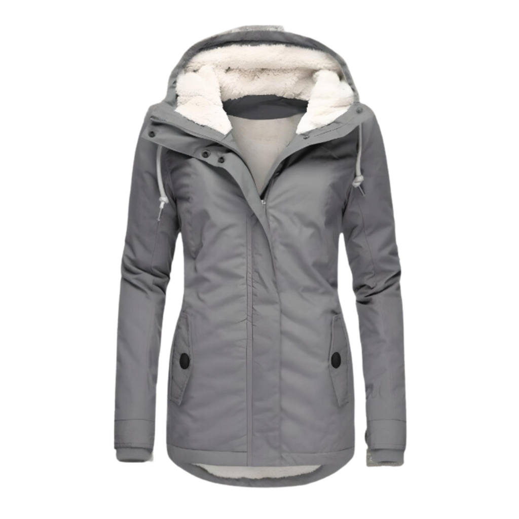 Water Resistant Hooded Parka with Sherpa Lining and Slim Fit for Women