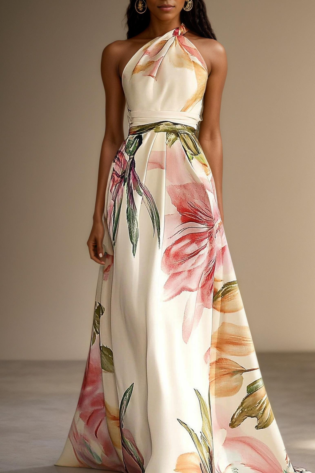 Floral Satin One-Shoulder Maxi Dress for Women | Wedding Guest