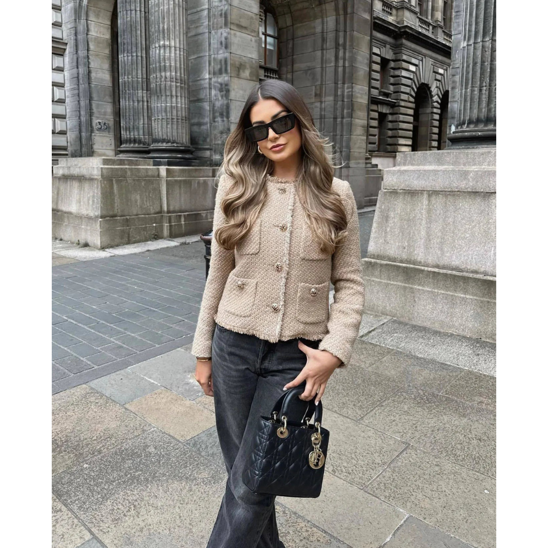 Women's Short Button Jacket | Long Sleeve, Warm Style
