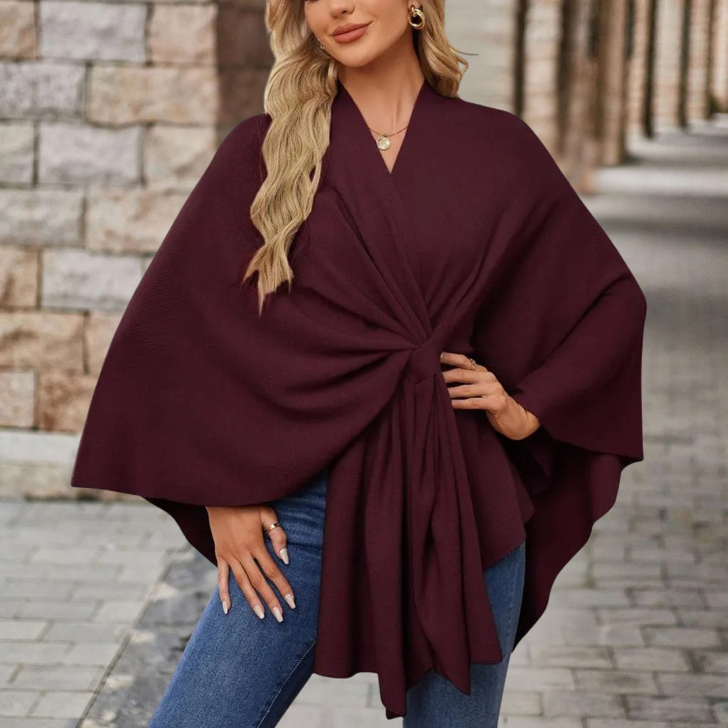 Loose Fit Knot Front Draped Poncho for Women | Lightweight Breathable Fabric