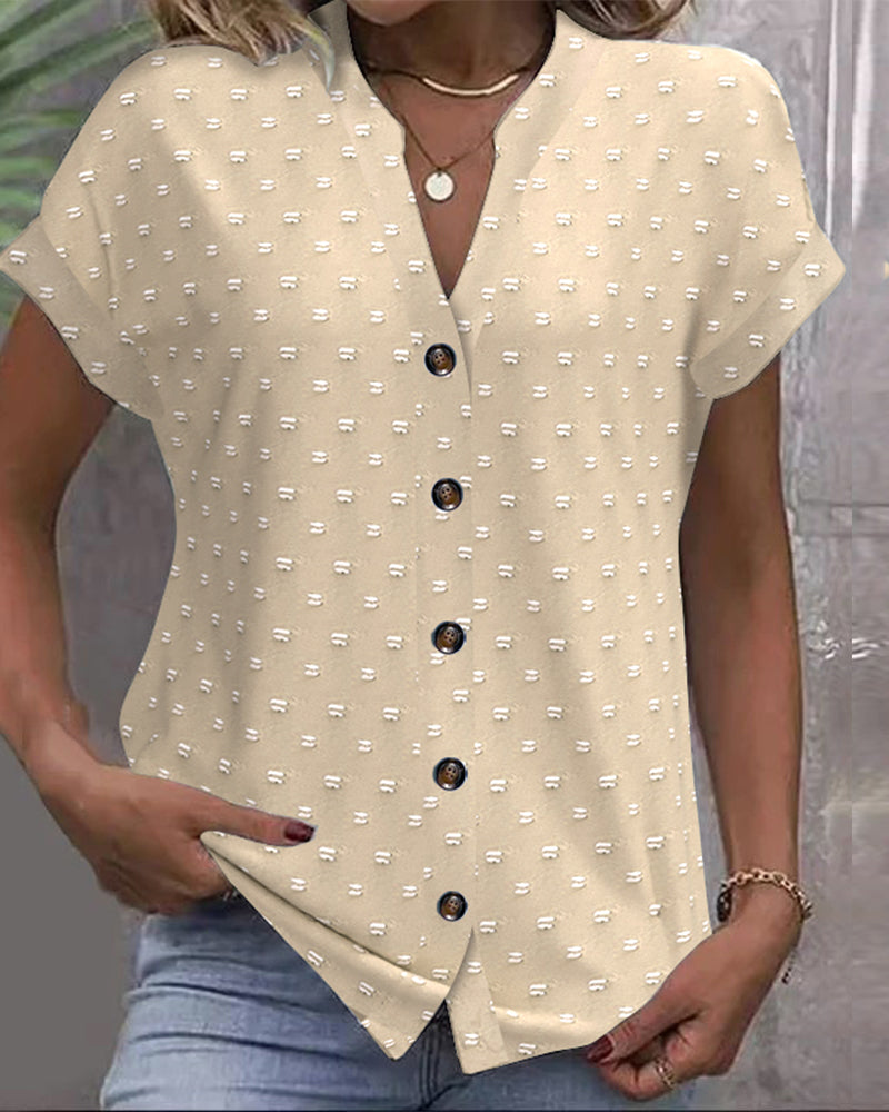 Blue Drop Shoulder V-Neck Blouse for Women | Short Sleeve