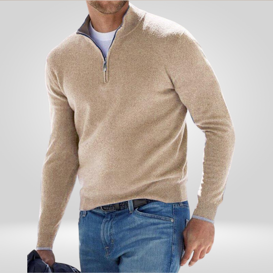 Men's Zip-up Sweater – Half Zip Pullover with Rib Structure & Comfortable Fit
