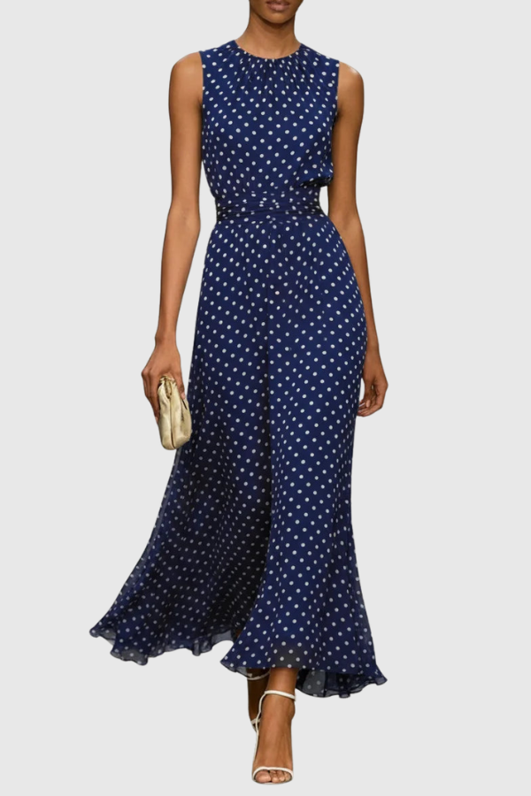 Polka Dot Halter Neck Keyhole Maxi Dress for Women