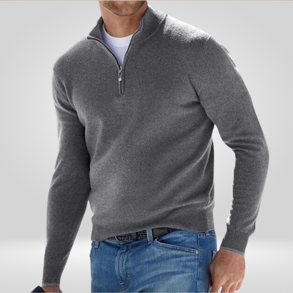 Men's Zip-up Sweater – Half Zip Pullover with Rib Structure & Comfortable Fit