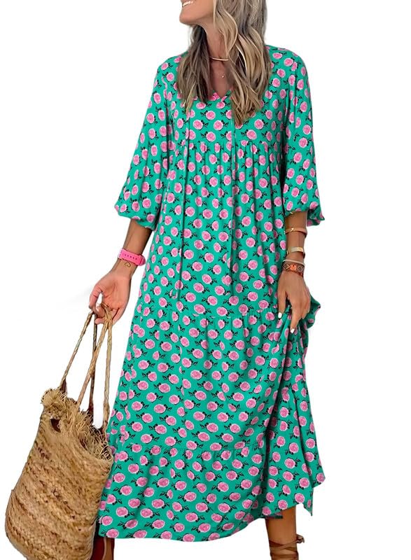 Floral Print Puff Sleeve Maxi Dress for Women | Summer Boho