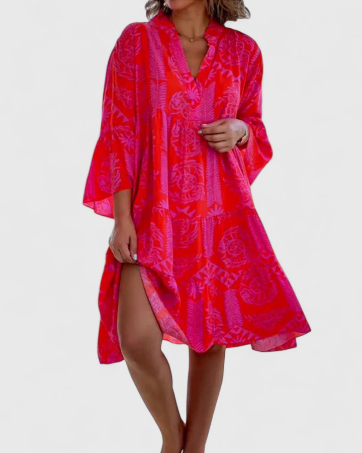 Floral Print Bell Sleeve V-Neck Dress for Women | Summer Boho