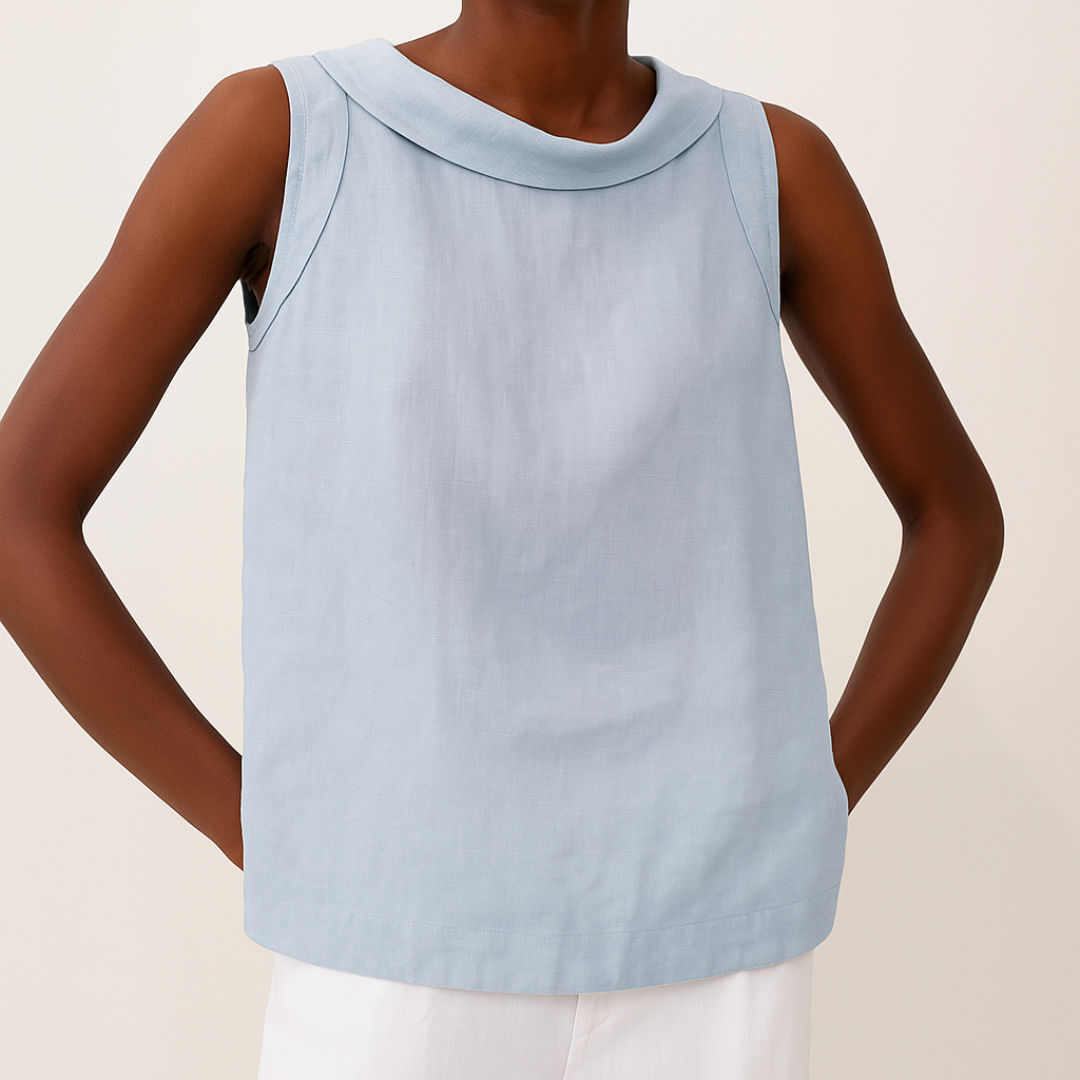 Grey Sleeveless Roll Collar Top for Women