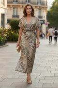 Abstract Print Twist Waist Midi Dress for Women