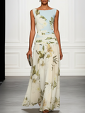 Floral Boat Neck Sleeveless Maxi Dress for Women | Wedding Guest