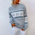 Ladies Knitted Winter Sweater with Scandinavian Snowflake Pattern